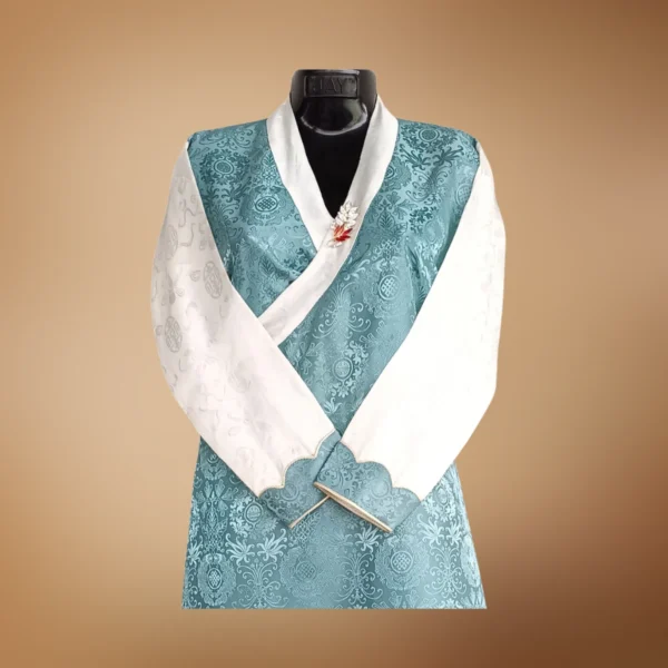 teal bakhu with white wonju sleeves
