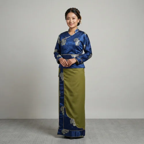 Girl wearing royal blue tamang wrapper