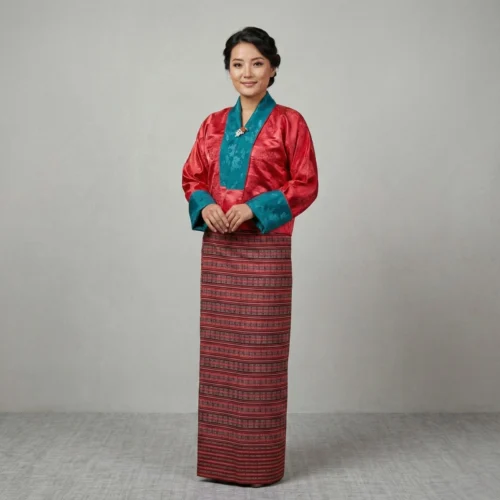 Woman in pink Tego & striped wrapper full kira set