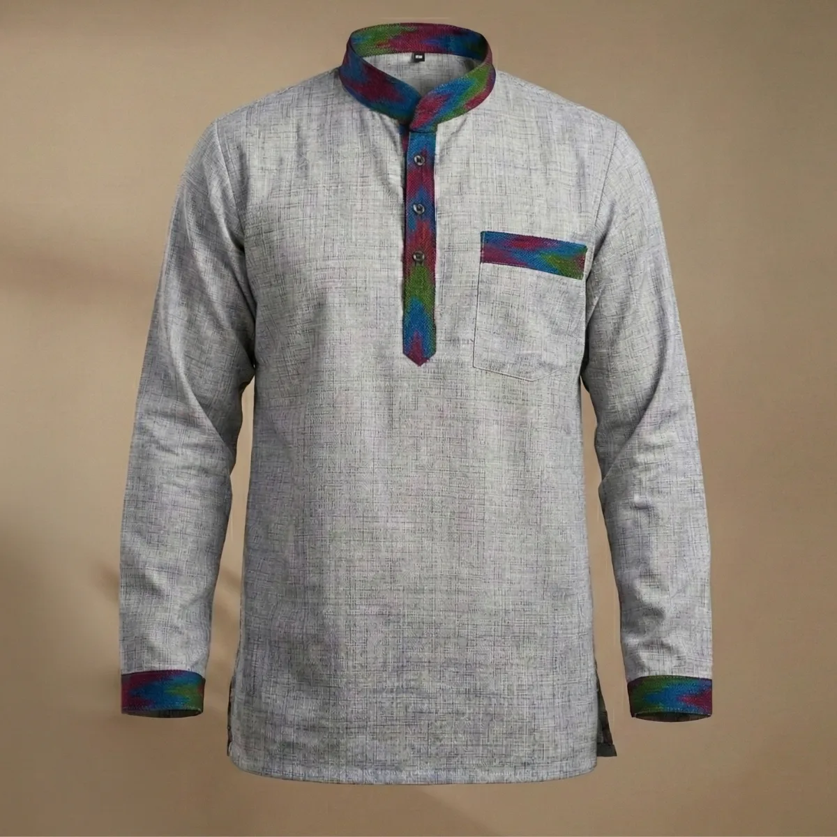 Frontview of mens Nepali Shirt in Grey Shirting Cotton.webp