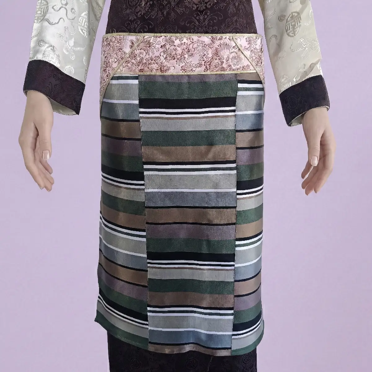 Pangden with Droden stripes and magenta brocade waist – front view