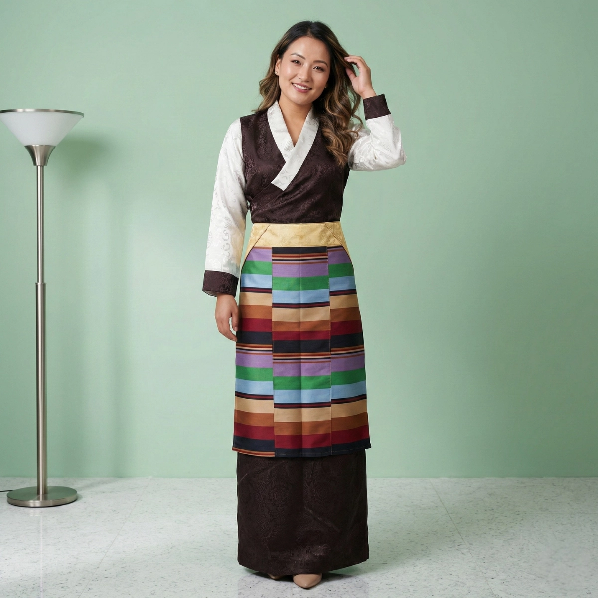 Woman wearing light gold border Pangden