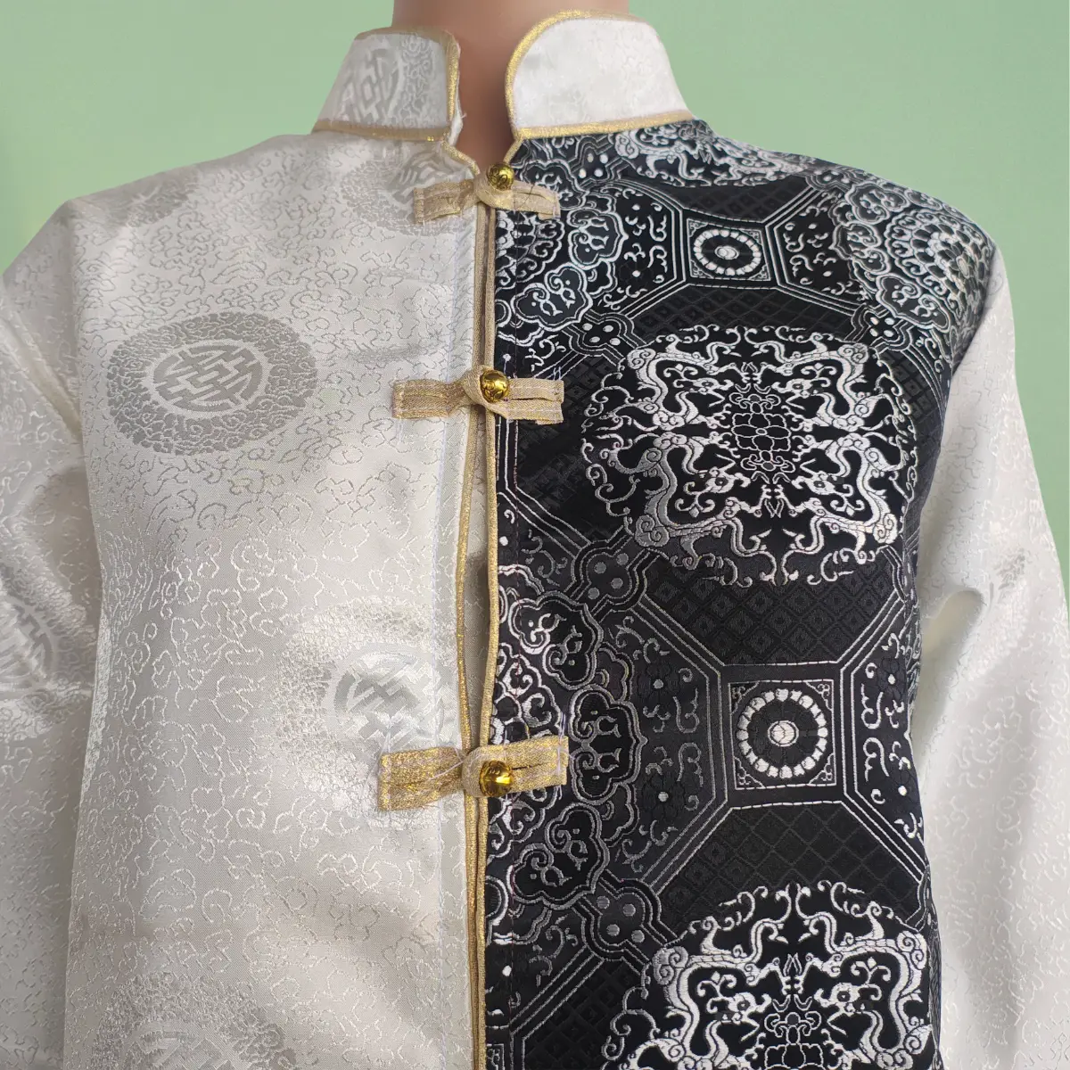 Close up view of Black brocade jacquard khenja men Close up view of Black brocade jacquard khenja men