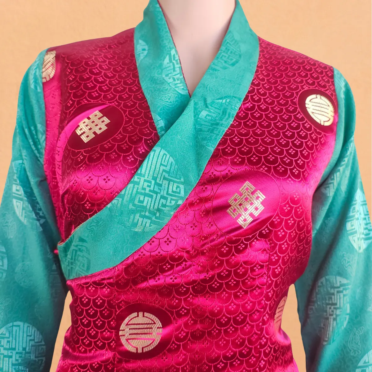 close up view of magenta One-Piece Chuba