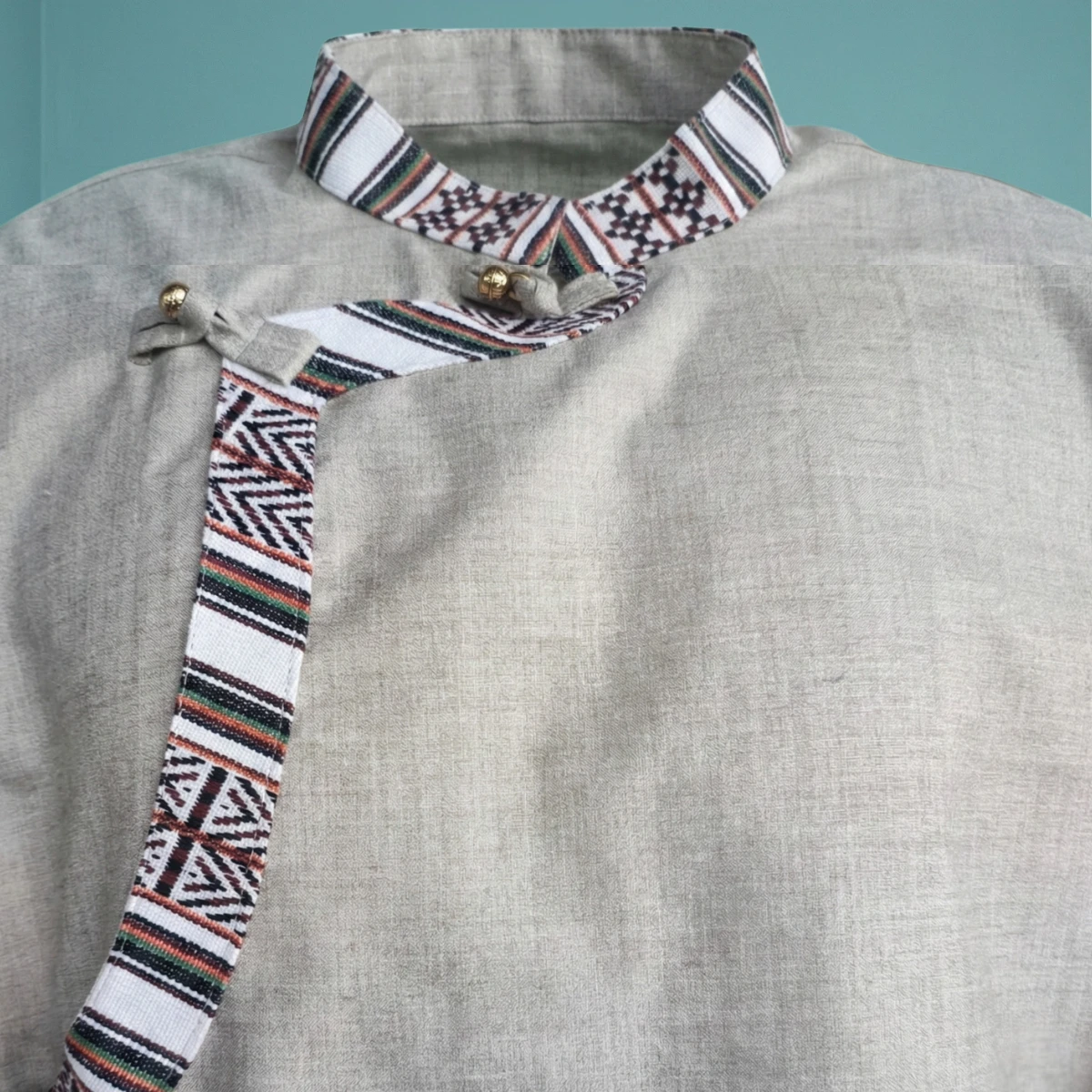 closeup shot of oatmeal-grey mens lepcha khenja closeup shot of oatmeal-grey mens lepcha khenja