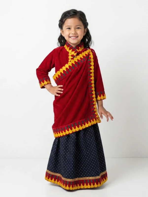 kids Rai lehenga set in red