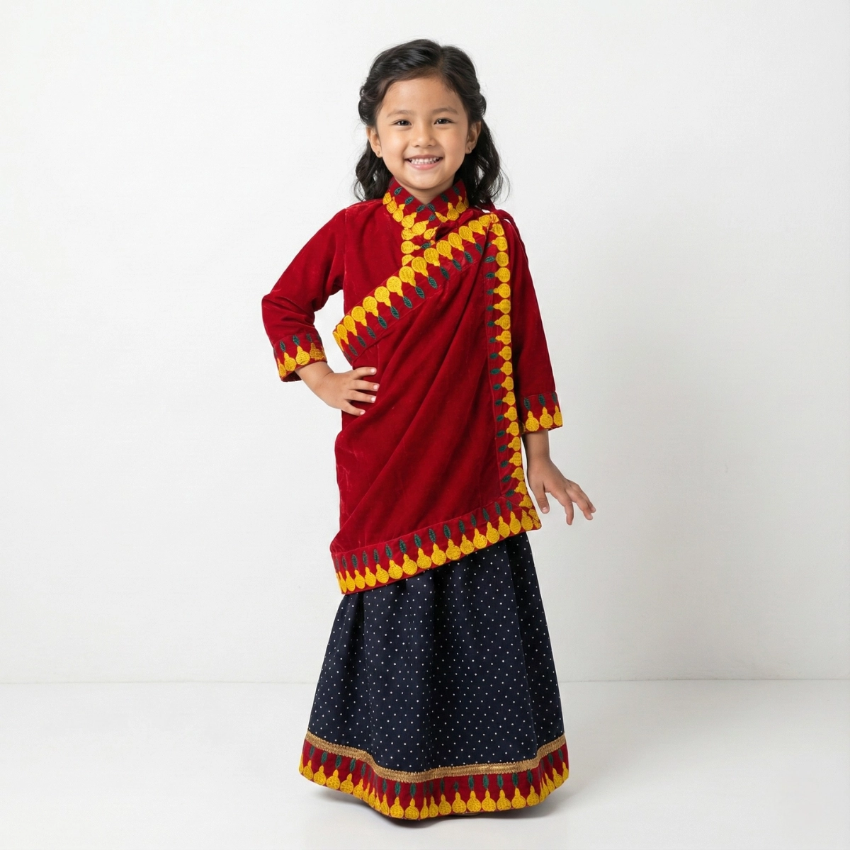 kids Rai lehenga set in red