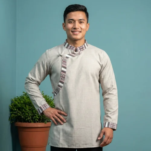 male model styling oatmeal-grey lepcha khenja