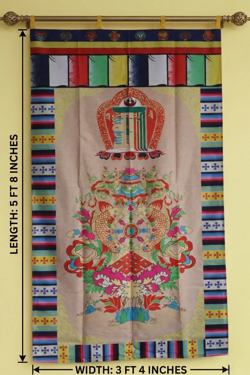 Dimension of Tibetan door curtain with Kalachakra Namchu Wangden and Dharma Wheel