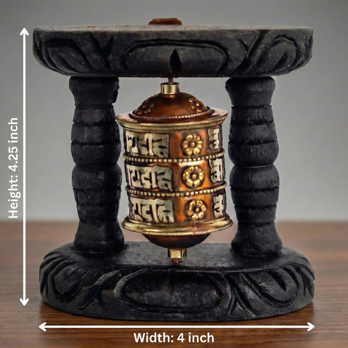 Dimensions of Table-top Tibetan prayer wheel