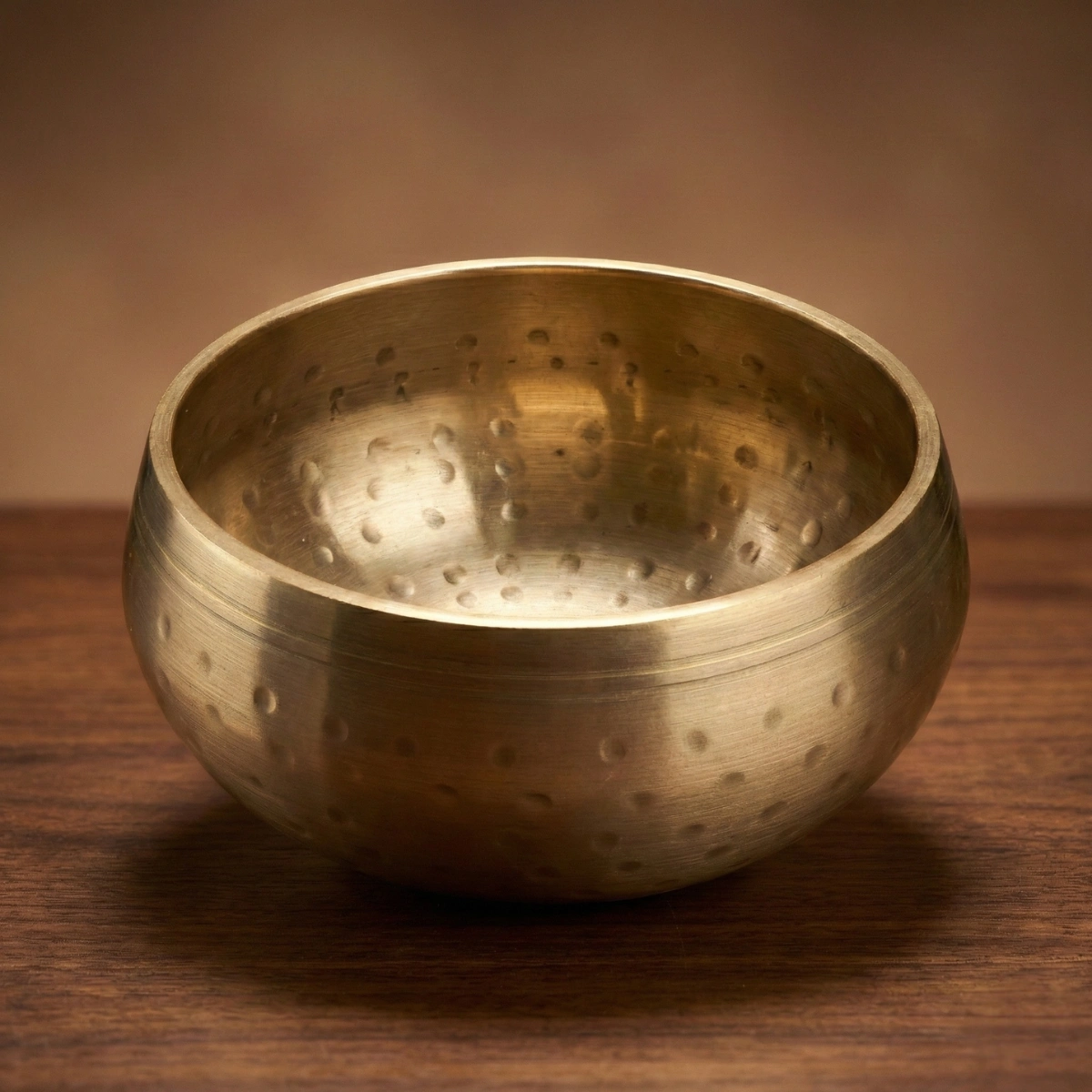 Tibetan singing bowl 4.5 inch hand-hammered bronze — dotted hammer texture, plain finish