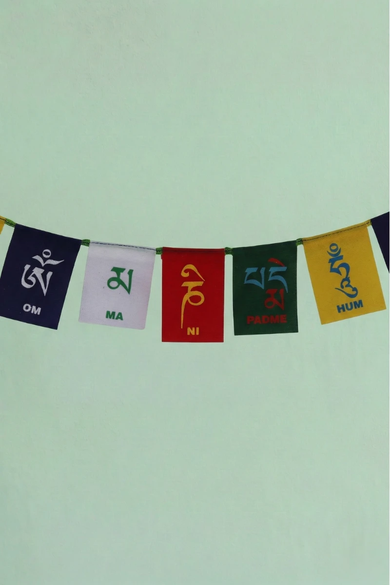 close up shot of prayer flags for bikes and motorcycles