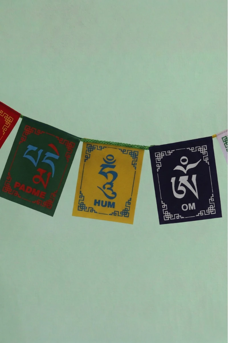 close up view of prayer flags for bikes and motorcycles