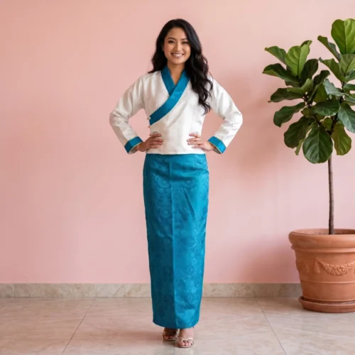 Beautiful girl in Ivory sea blue two piece bakhu set