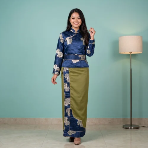 Beautiful Girl wearing royal blue tamang wrapper set