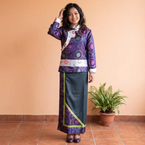 Beautiful girl wearing Purple Tamang wrapper set