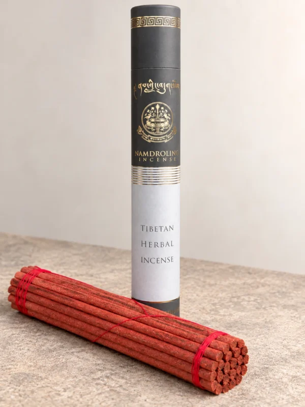 Namdroling incense grey gold tube with red stick bundle