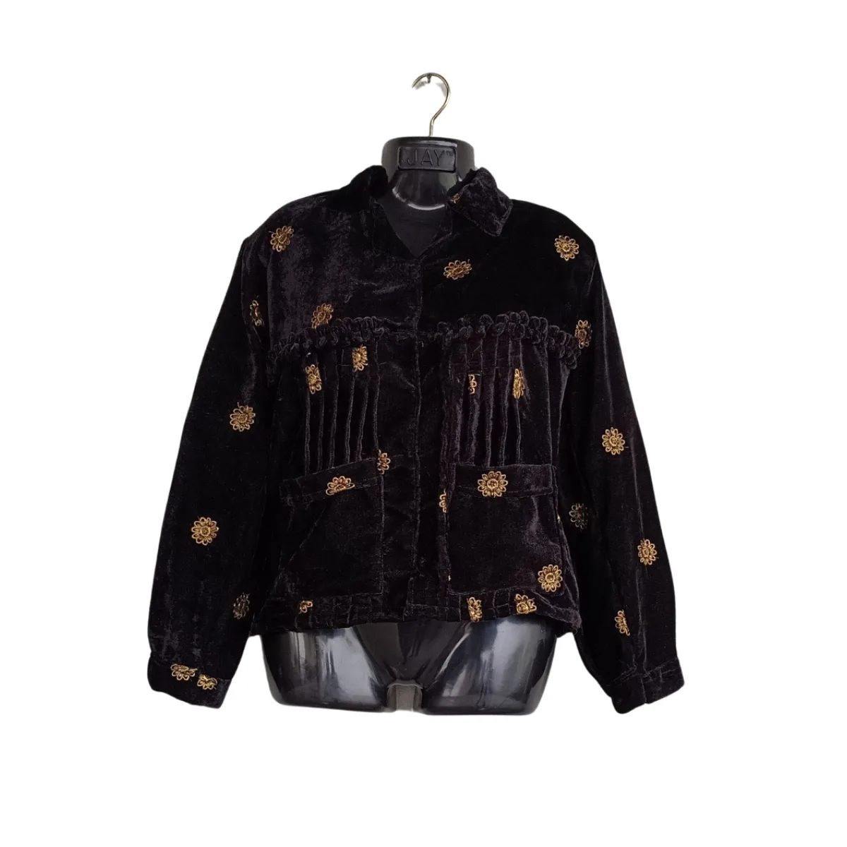 Black velvet Rai Cholo with gold butti and gathered yoke Black velvet Rai Cholo with gold butti and gathered yoke