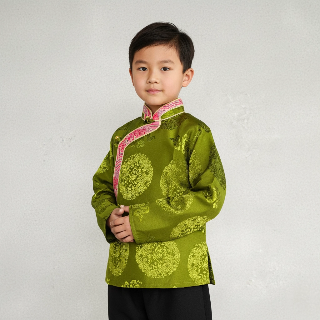 Boy wearing Leaf green Khenja jacket Boy wearing Leaf green Khenja jacket