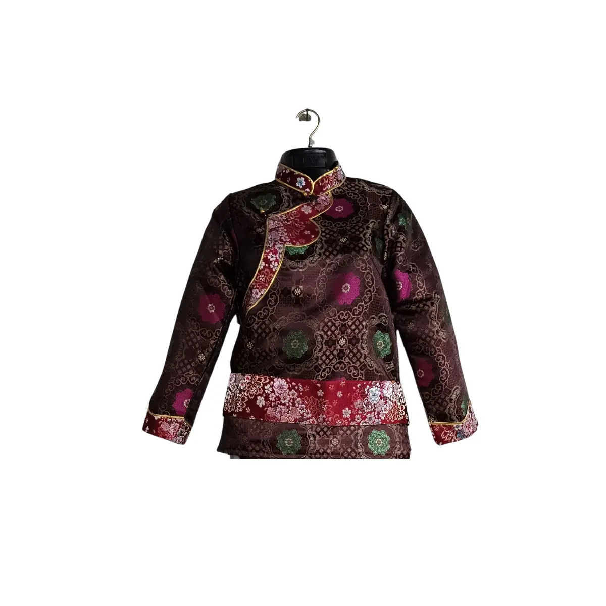 Maroon Tash Kuchin brocade Khenja top front close-up