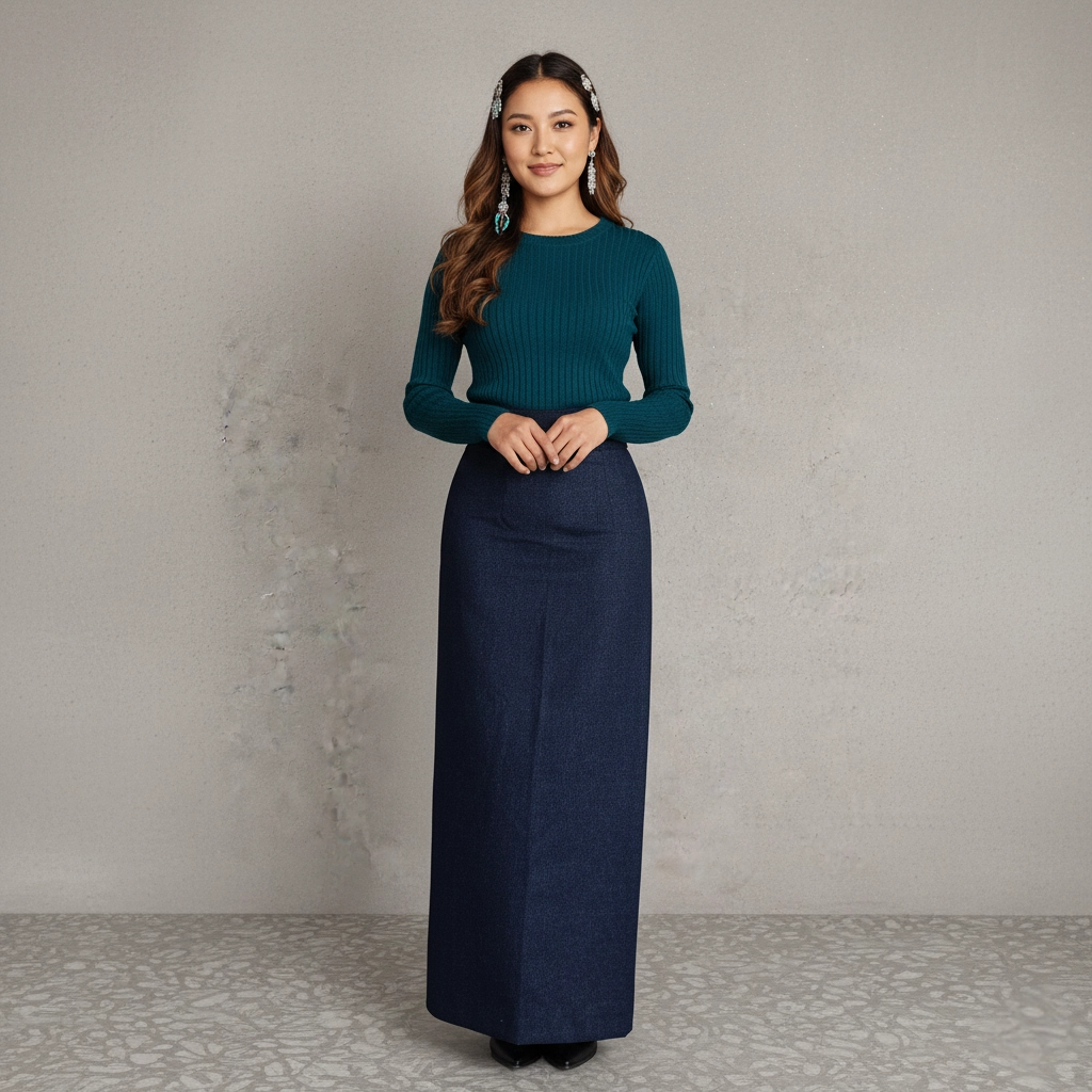 Woman wearing navy Half Bakhu