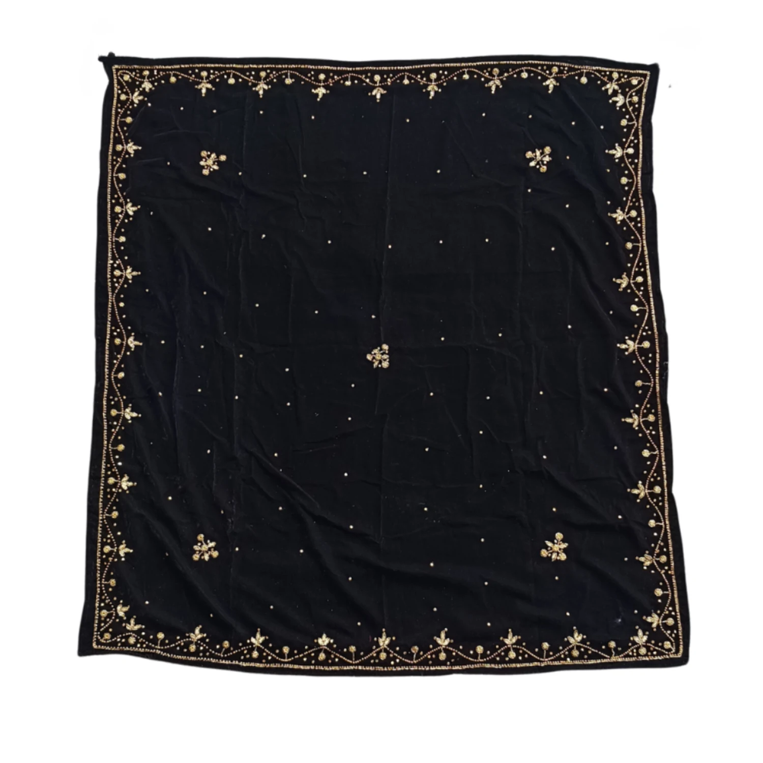 Black velvet ghalek shawl with stone dotted design and border