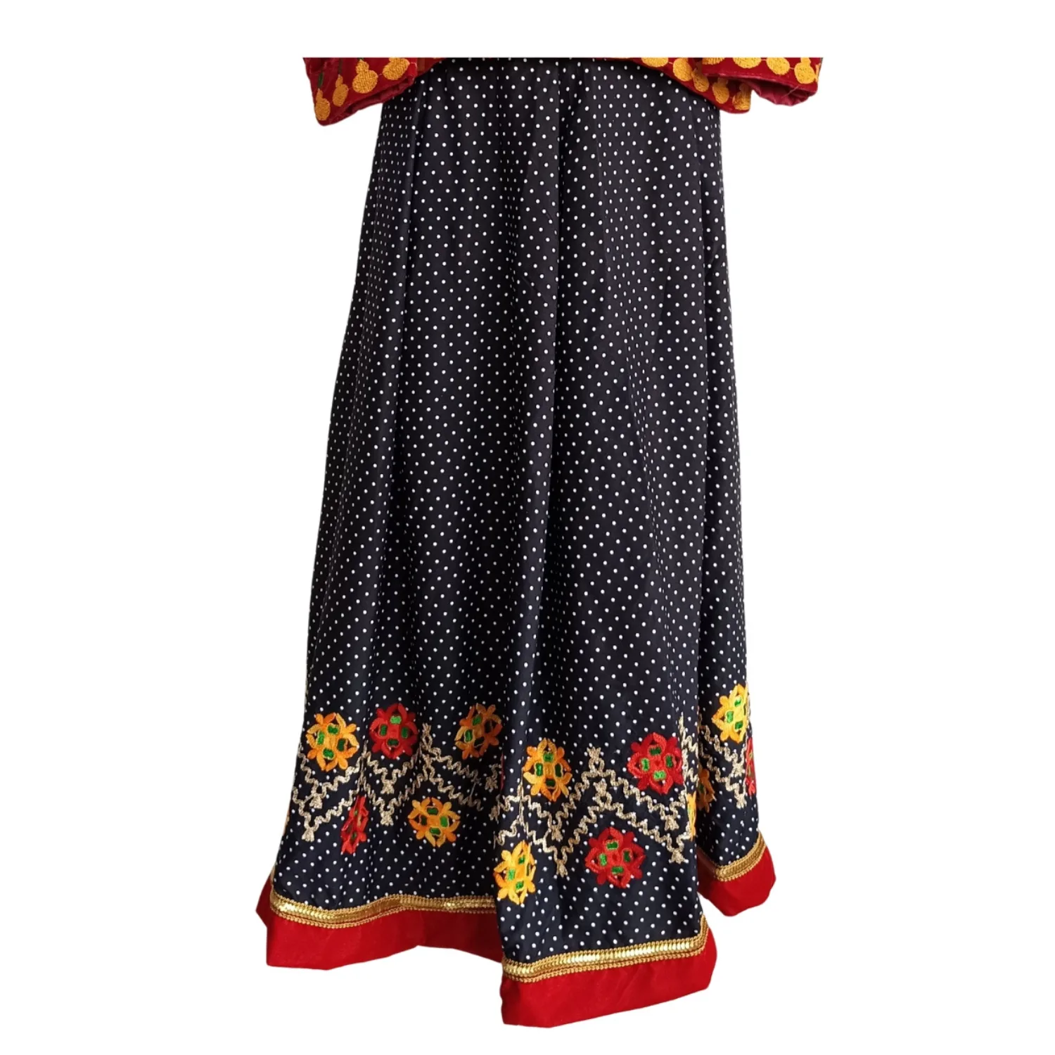 Embroidered dotted skirt hem with floral motifs – Rai lehenga set