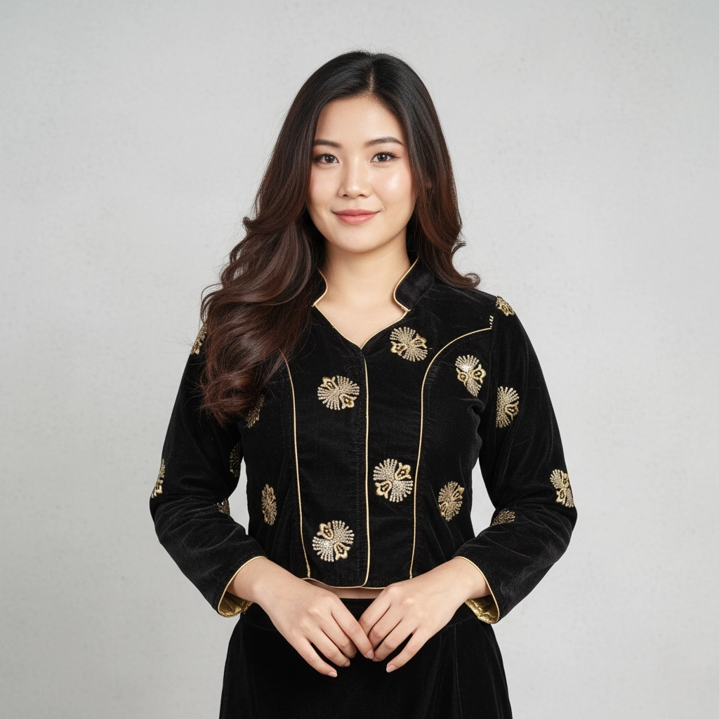Girl in Black embroidered velvet blouse Girl in Black embroidered velvet blouse