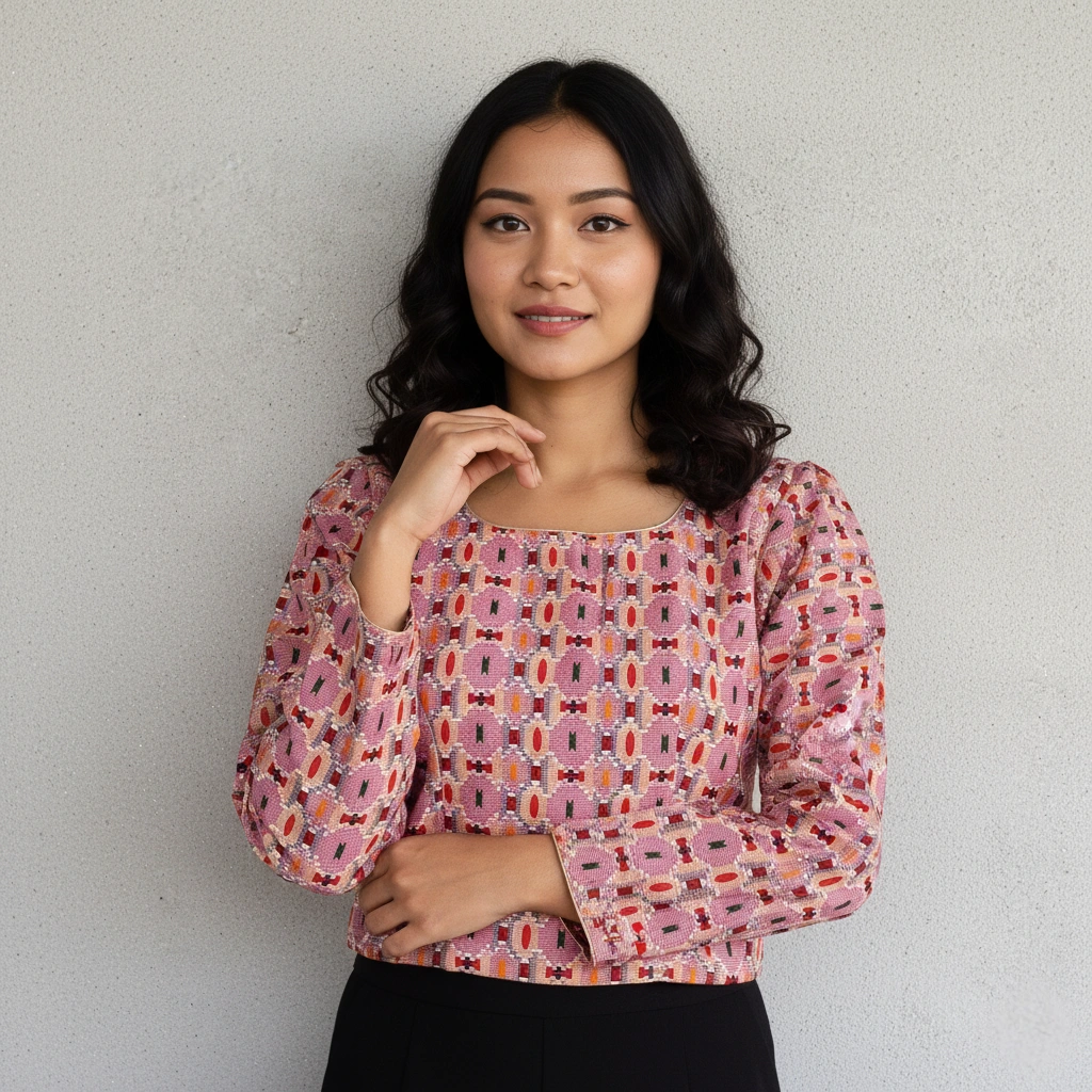 Girl wearing Pink Urbandi cotton blouse