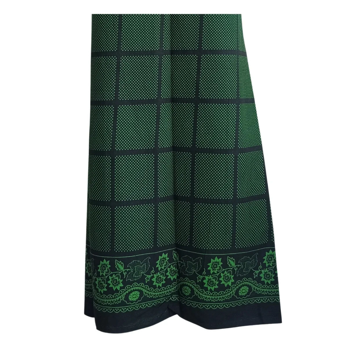 Gurung Lungi green checks with floral hem border – bottom view