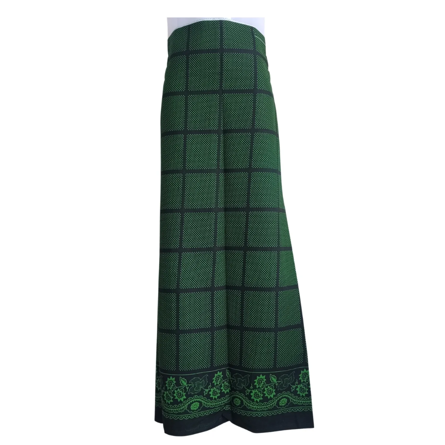 Gurung Lungi green checks with floral hem border – front view