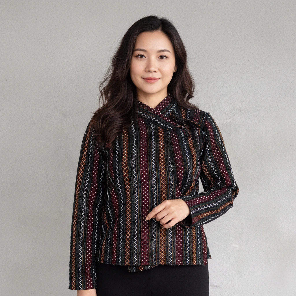 Lady wearing striped pattern Chaubandi Cholo