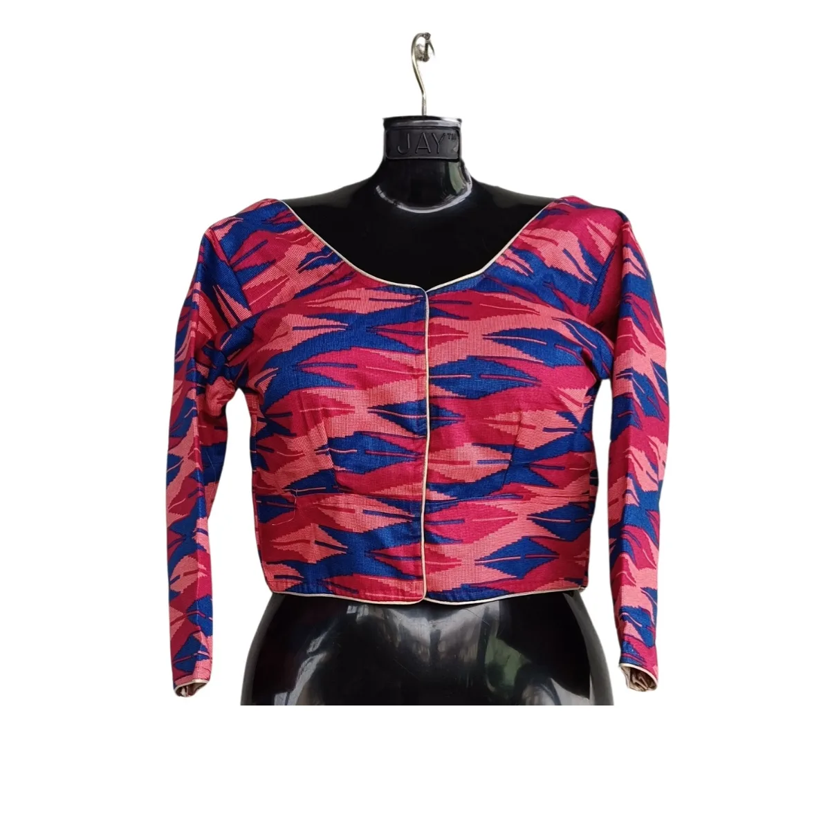 Subba Limbu cotton blouse in pink and blue geometric print Subba Limbu cotton blouse in pink and blue geometric print